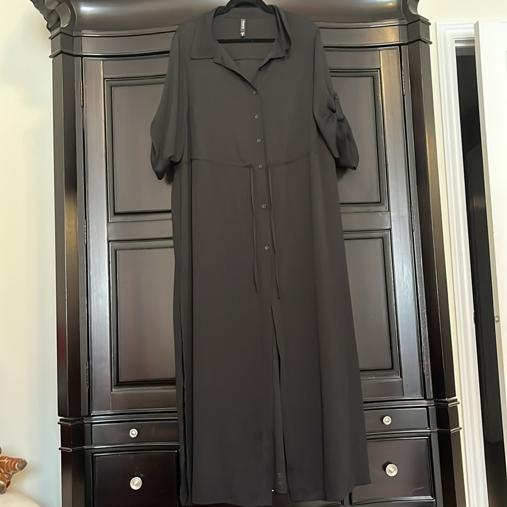 SWIM COVER-UP - Maxi BUTTON-DOWN COVERUP SHIRT DRESS with tie waist